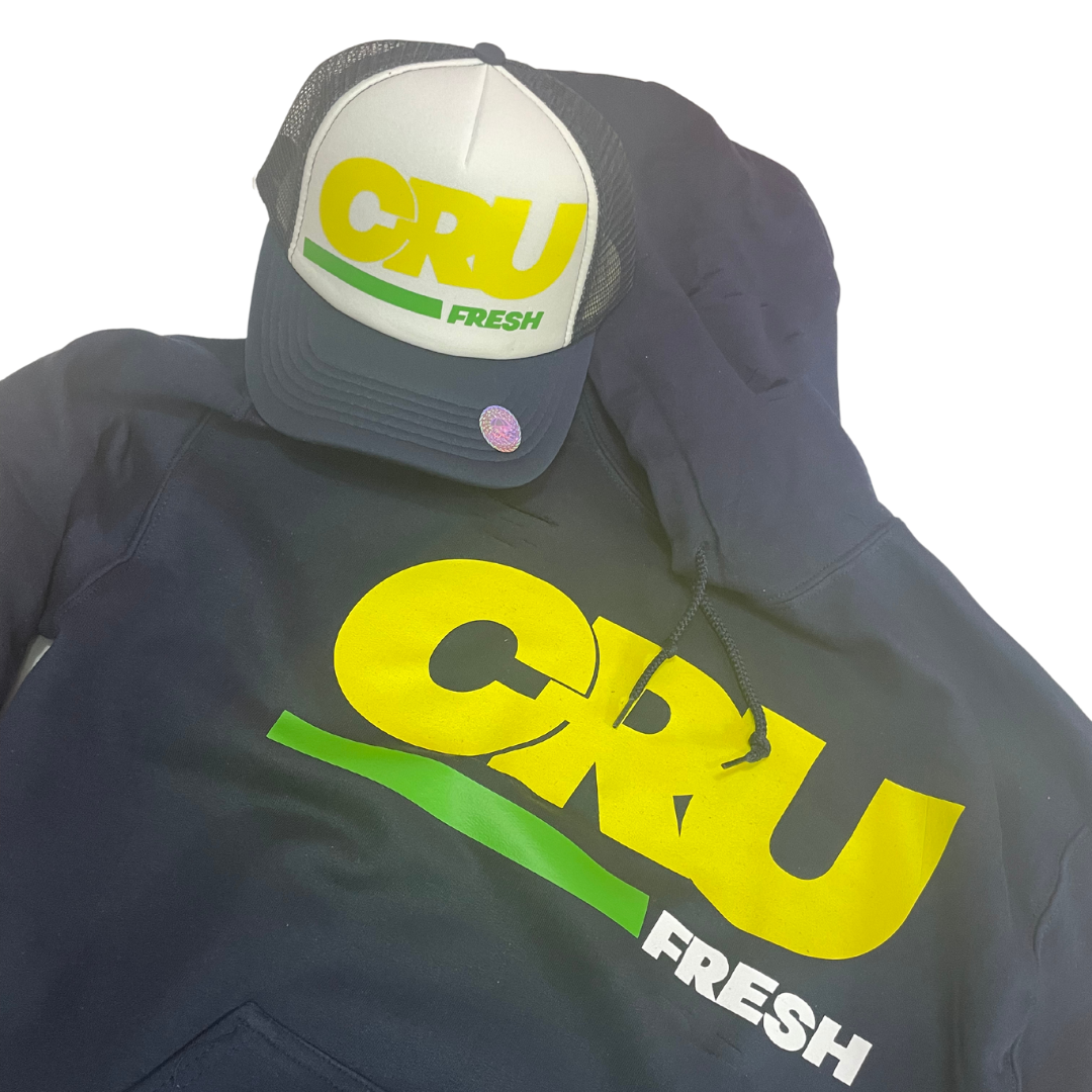 CRUCIAL DISTRESSED HOODIE BLACK WITH YELLOW & GREEN