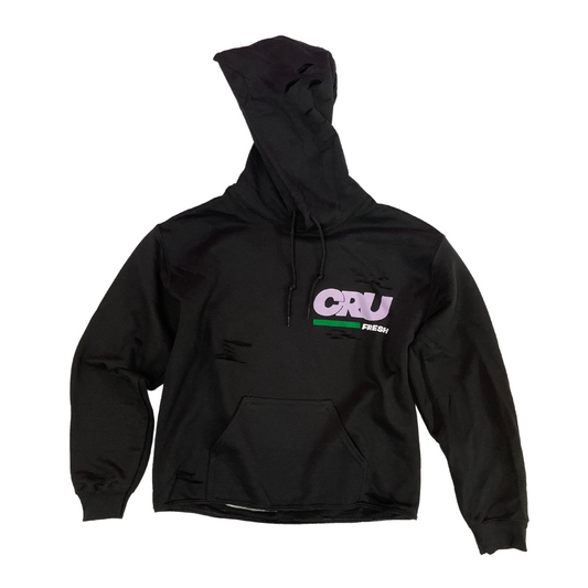 CRUCIAL DISTRESSED HOODIE BLACK WITH PINK & GREEN